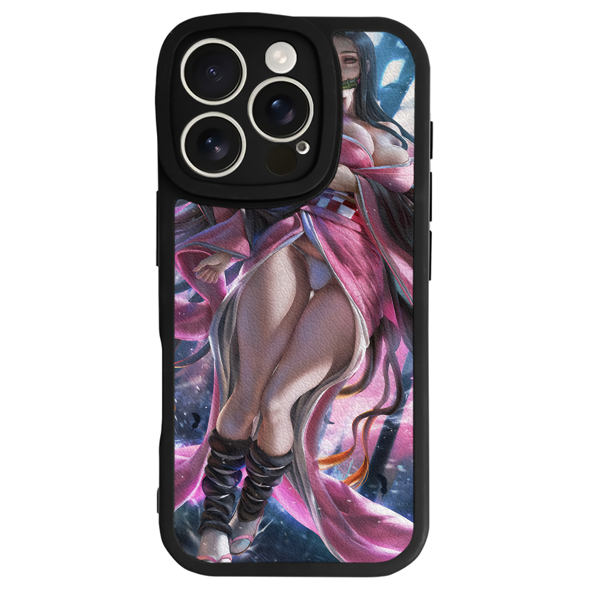 （画像用） 鬼滅の刃（きめつのやいば）竈門 禰󠄀豆子／かまど ねずこ Kamado Nezuko 【iPhone 16シリーズ対応】シリコンスマホケース（レザー調） 材質：シリコン